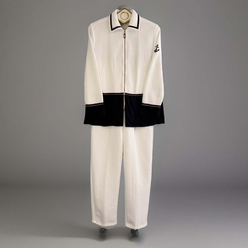 St John Sport Marie Gray Set Nautical Anchor White Navy Gold S/M Casual Comfort